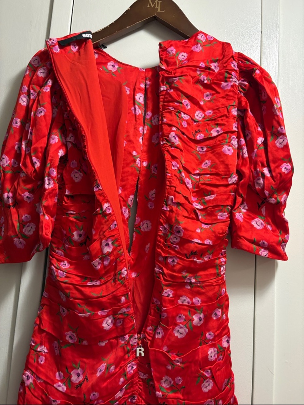 Rotate Red Floral Ruched Mini Dress - Picture 7 of 16